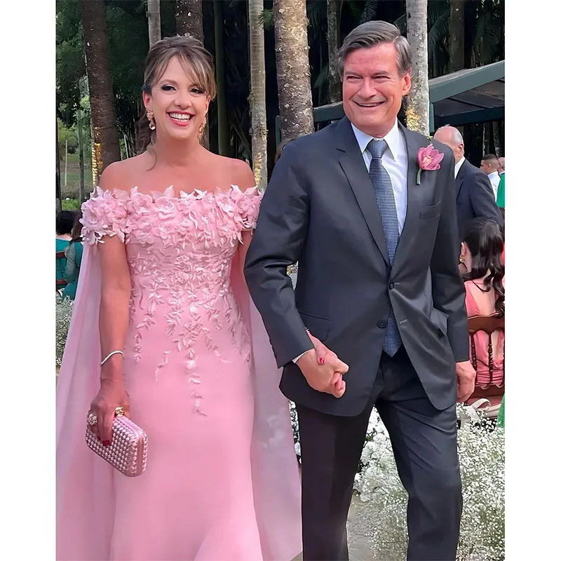 Robe sirène en satin rose pour mère de la mariée, élégante, dentelle, soirée, Rh, fête formelle, anniversaire, célébrité, quelle que soit, 2024