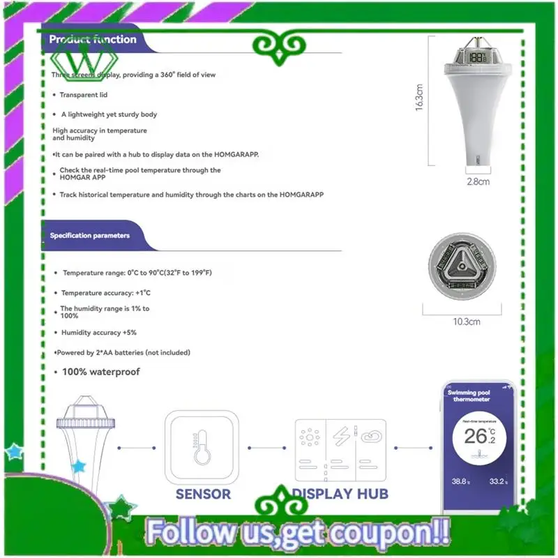 

Reliable-Floating Pool Thermometer Set Outdoor Pool Temperature Sensor Indoor Humidity Monitor Water And Air Temp Readings