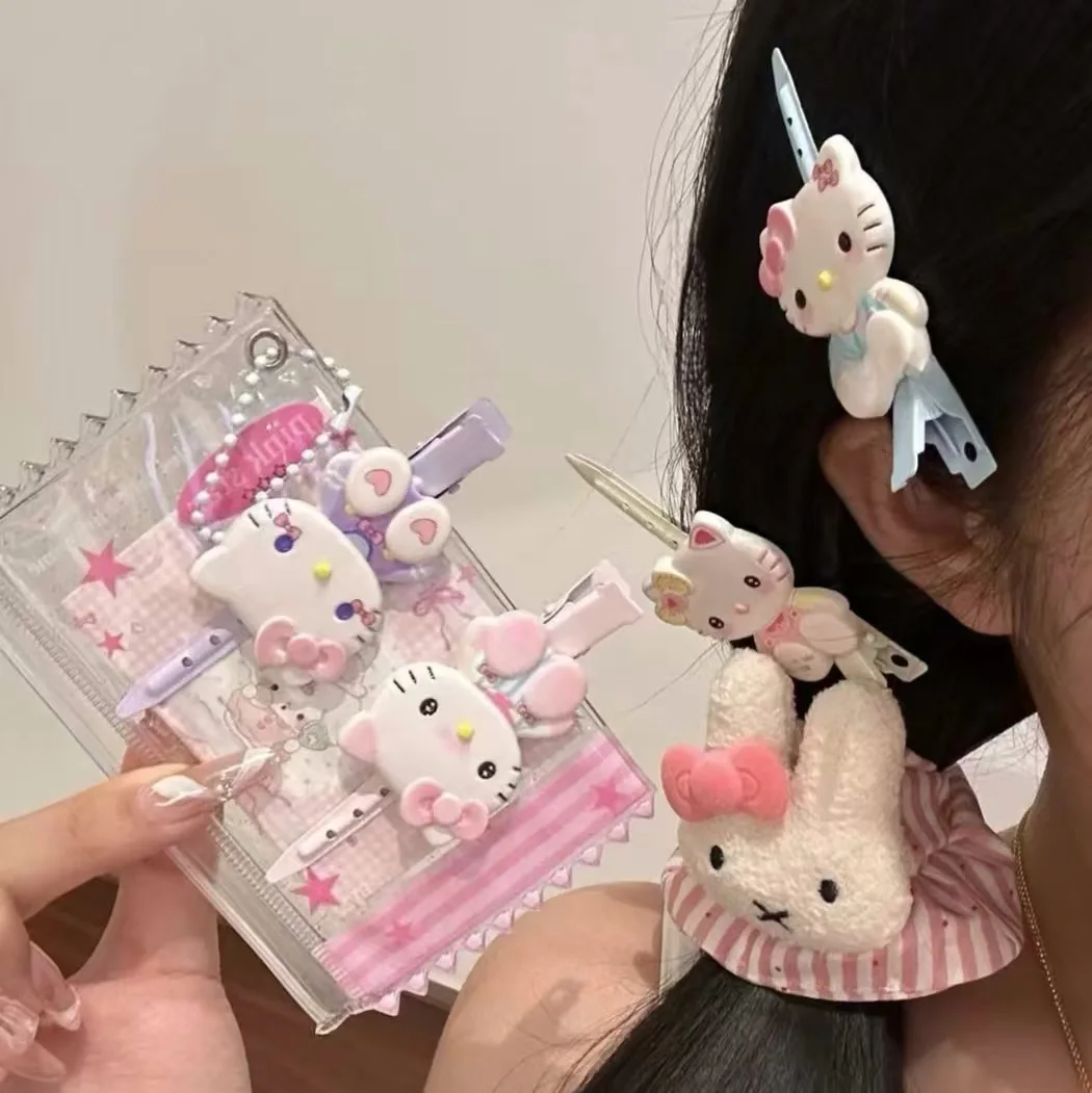 

Cute Hello Kitty Hair Clips 3D Stereo Cartoon Hairpin Sweet Bangs Side Clip Hair Accessories for Girls