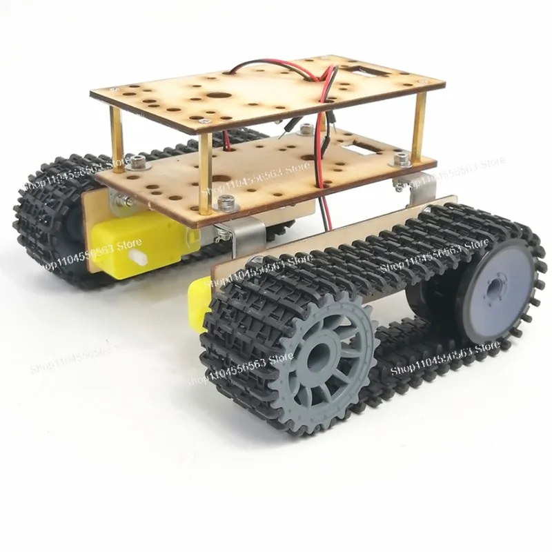 Arduino Robot Tank Chassis, Metal/Wood Double-Layer Crawler Platform for Mobile Robot Projects