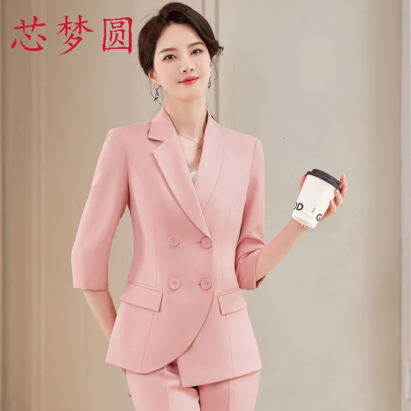 

Spring and Autumn Three-Quarter Sleeve Suit Business Clothing Suit Hotel Manager Two Buttons Slim-Fitting New Suit Female Work C