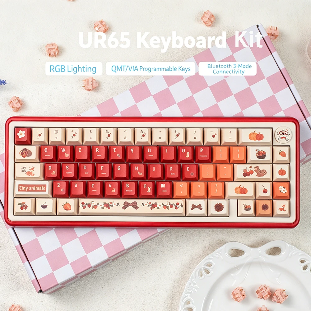 UR65 Mechanical Keyboard Kit Wireless Tri-mode Gasket RGB Hot-Swap QMK/VIA Custom 65% Cute Girl Office Gaming Keyboard Case