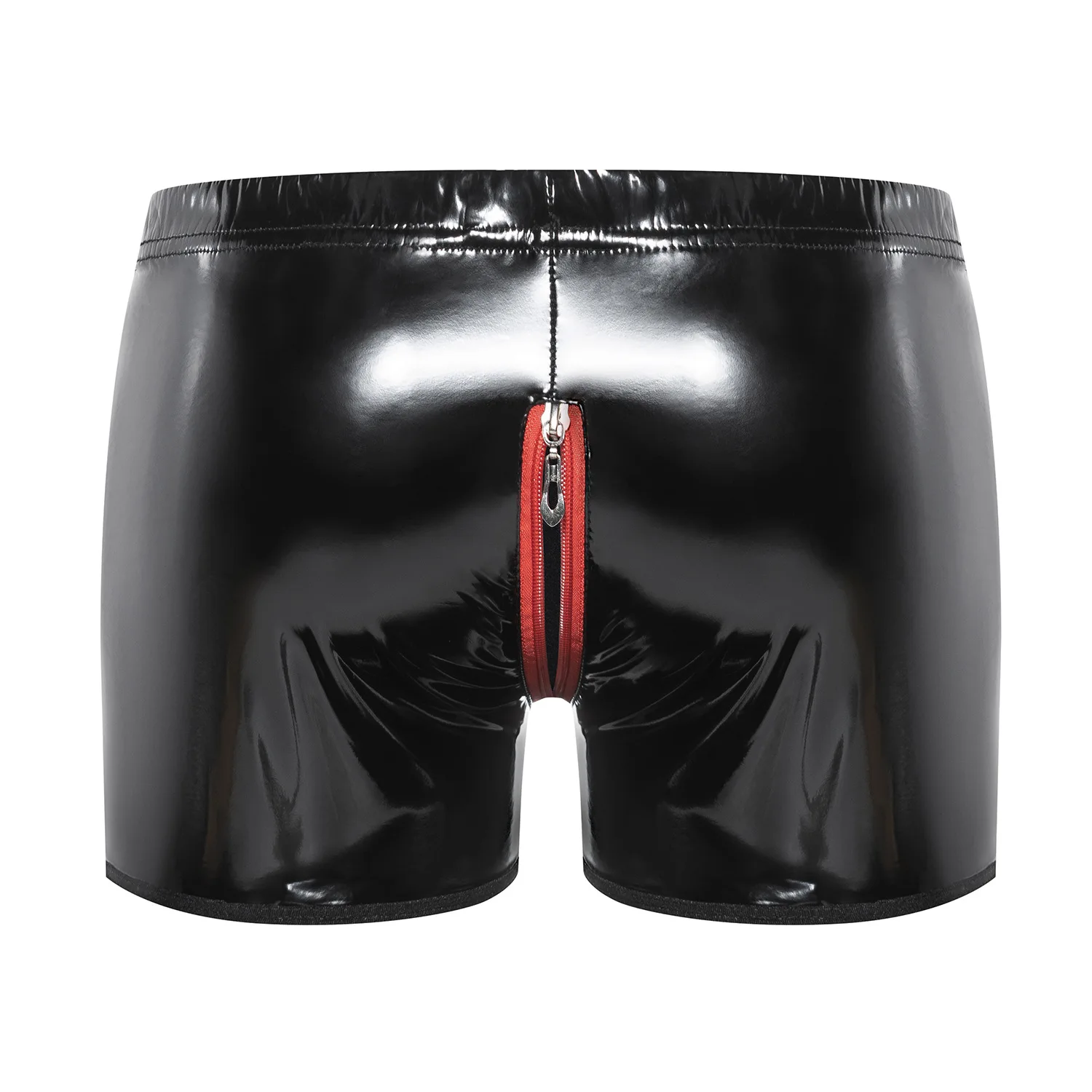 

Men Sexy Shiny Underpants PVC Leather Boxer Shorts Zipper Open Crotch Panties Bulge Pouch Trunks Wetlook Underwear Male Lingerie