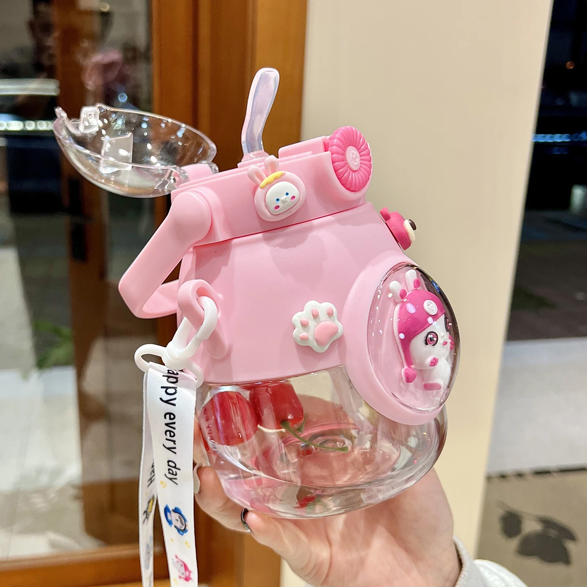 

900ml Capsule Doll Plastic High Capacity Straw Cup Baby Cartoon Children Water Cup Capsule Doll Plastic Cup Big Belly Cup