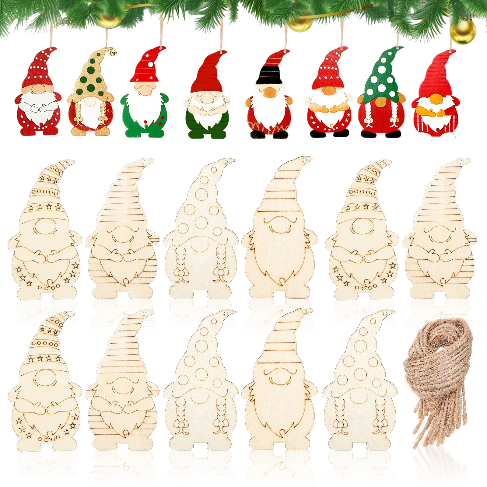 

40pcs Unfinished Wooden Cutouts Gnome Shape Diy Wood Slices For Christmas Tree Decor Wall Hanging Craft Supplies Graffiti Chips