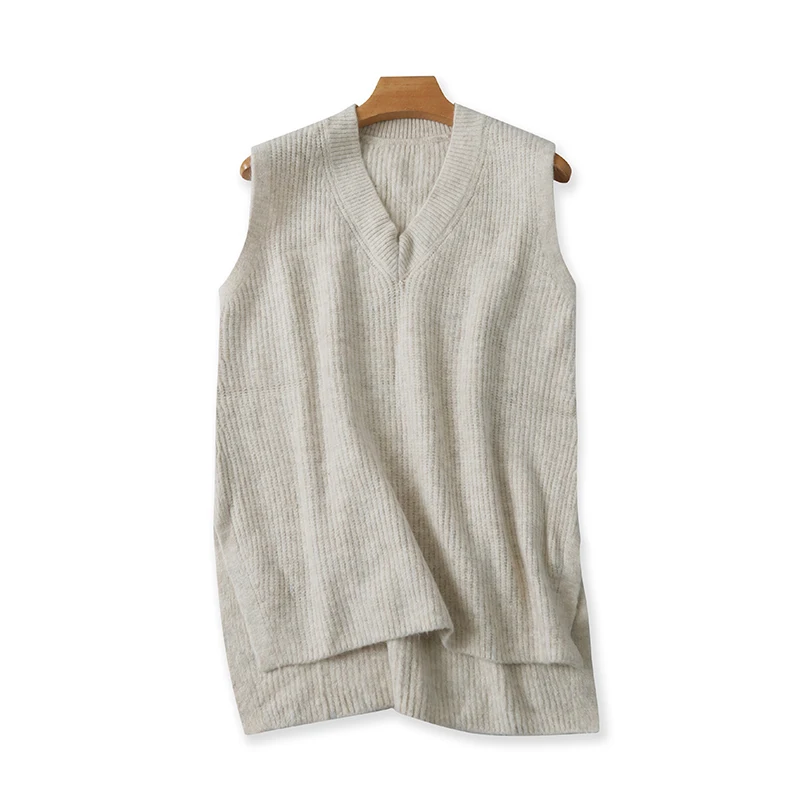 

Женский вязаный свитер с v-образным вырезом, жилет свободного покроя, топ с жатым верхом, теплый топ для поездок на работу, осень-зима, Новое поступление