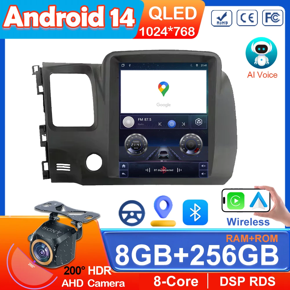 

9.7" Screen Android 14 2Din Car Radio For Honda Civic 8 2005-2012 Multimedia Player GPS Navigation Head Unit Stereo