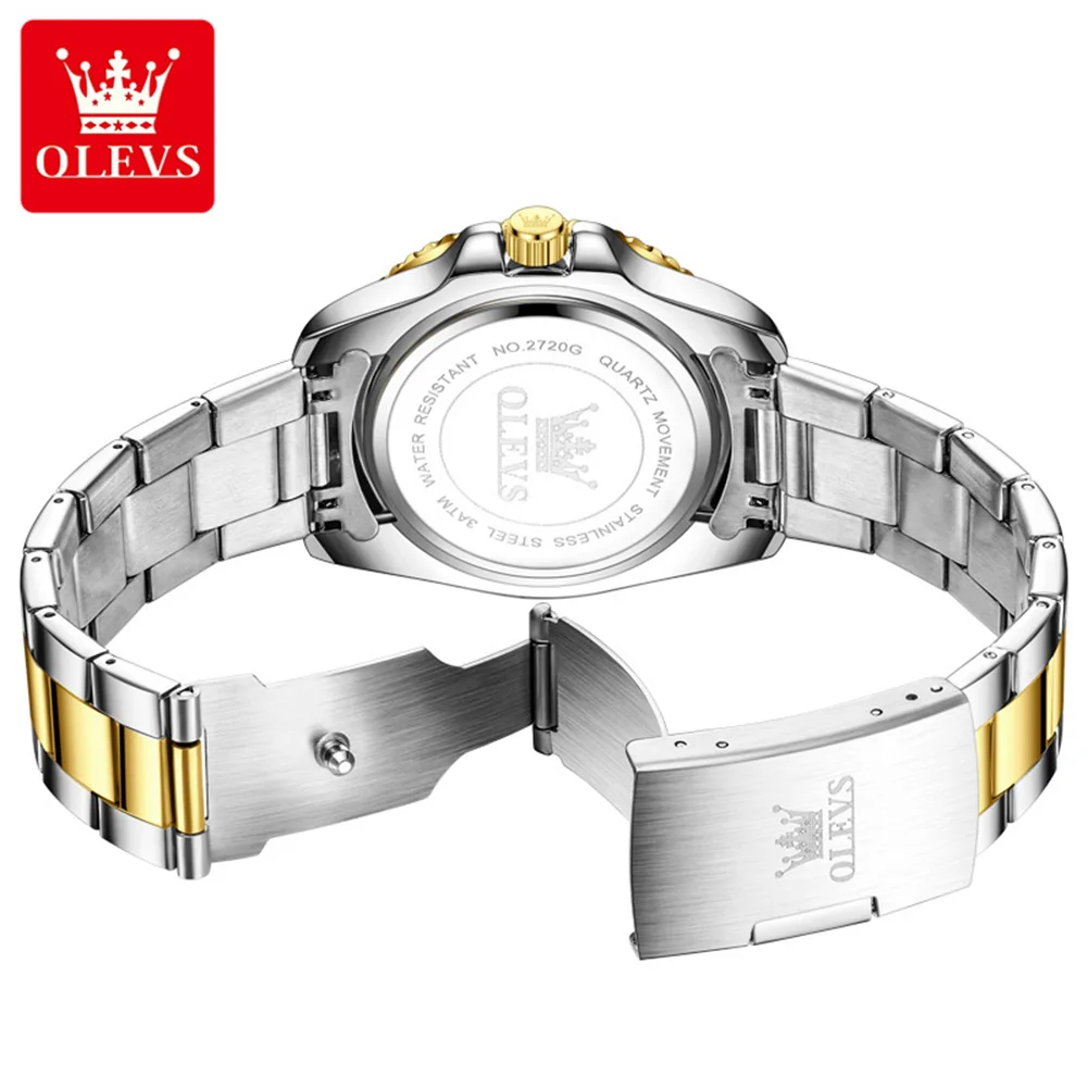 OLEVS 2720 Men's Quartz Watch, Blue Dial Rotating Bezel Stainless Steel Band, Date Dress Watch for Men, Waterproof