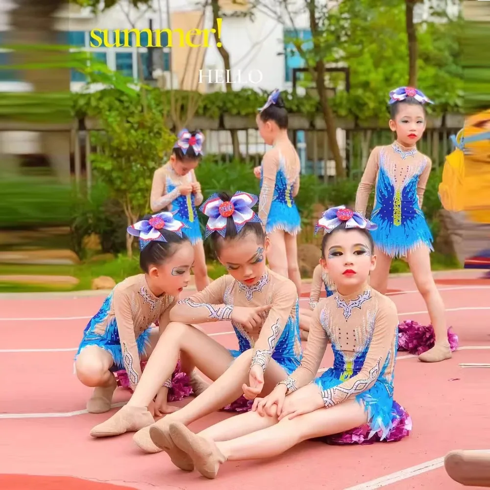 Aerobics Girls Dress Dance Wear Stage Cheerleader Costume Jazz Dance Performance Kids Clothes Children Clothing Sports