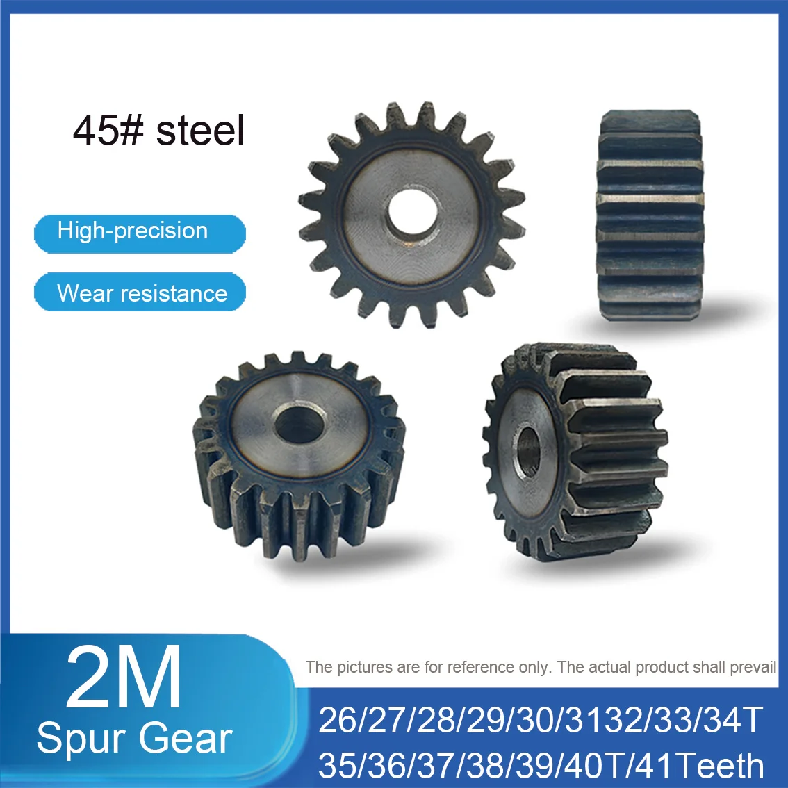 

1Pcs Pinion Gears 2M-24T/25T/26T~40T/41Teeth 45# Steel Cylindrical Gear High Frequency Quenching Teeth with 8/10mm Process Hole