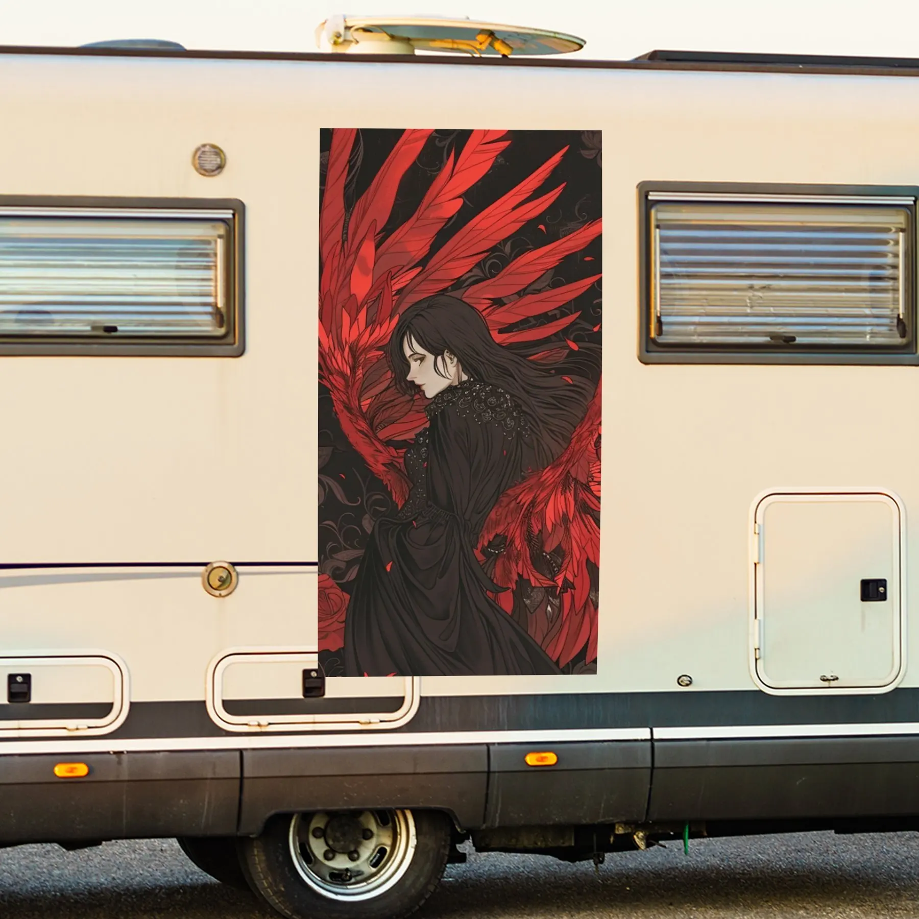 

Темный ангел с красными крыльями, наклейка ArtCar, виниловая наклейка на сторону моторики дома, водонепроницаемая самоклеящаяся виниловая наклейка на п.