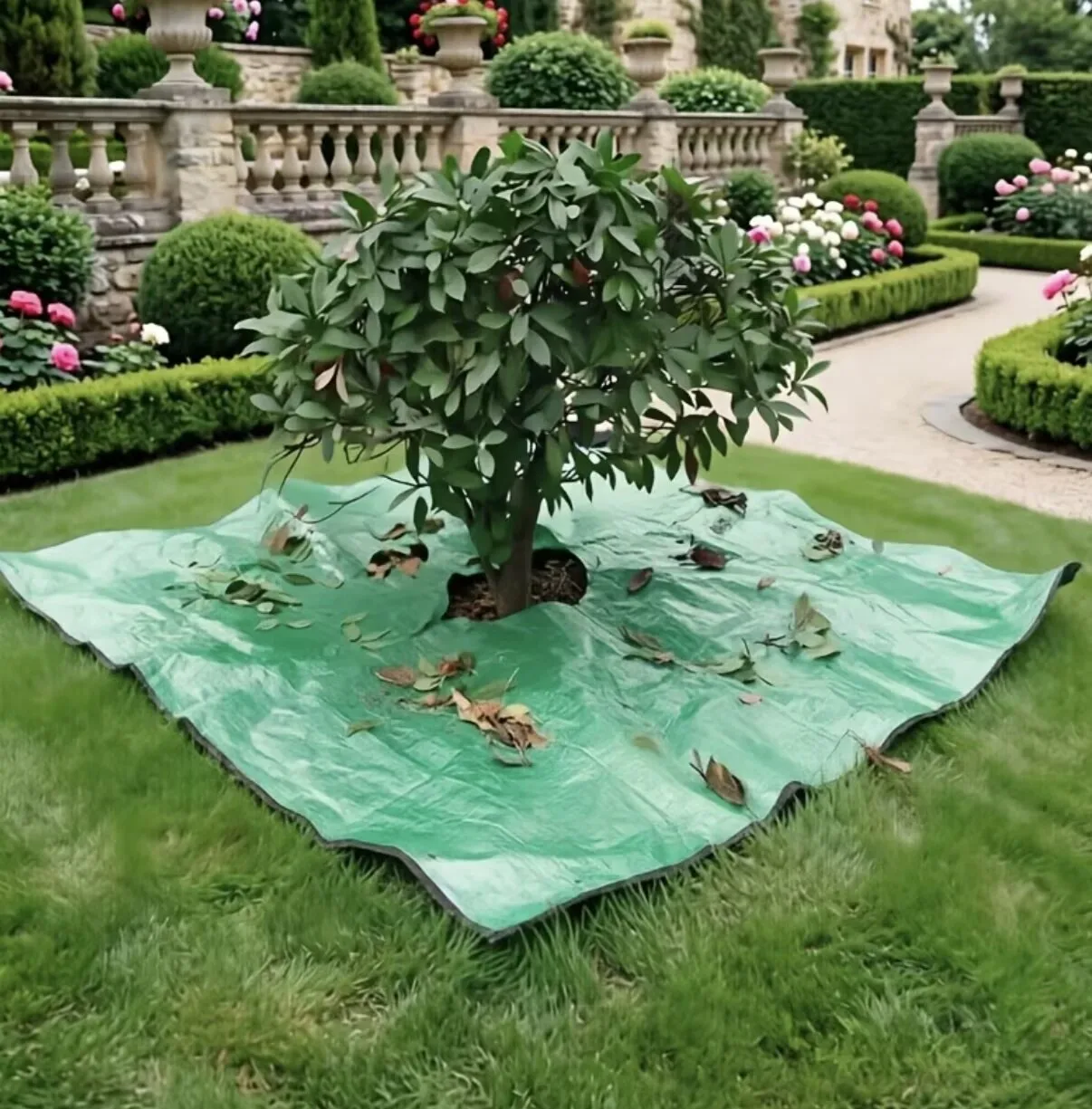1m (3.28ft) Thickened Waterproof Gardening Tarp with Pull Tabs, Reusable Leaf Collection Mat, Suitable for Pruning Garden Trees and Shrubs, and Cleaning Garden Waste