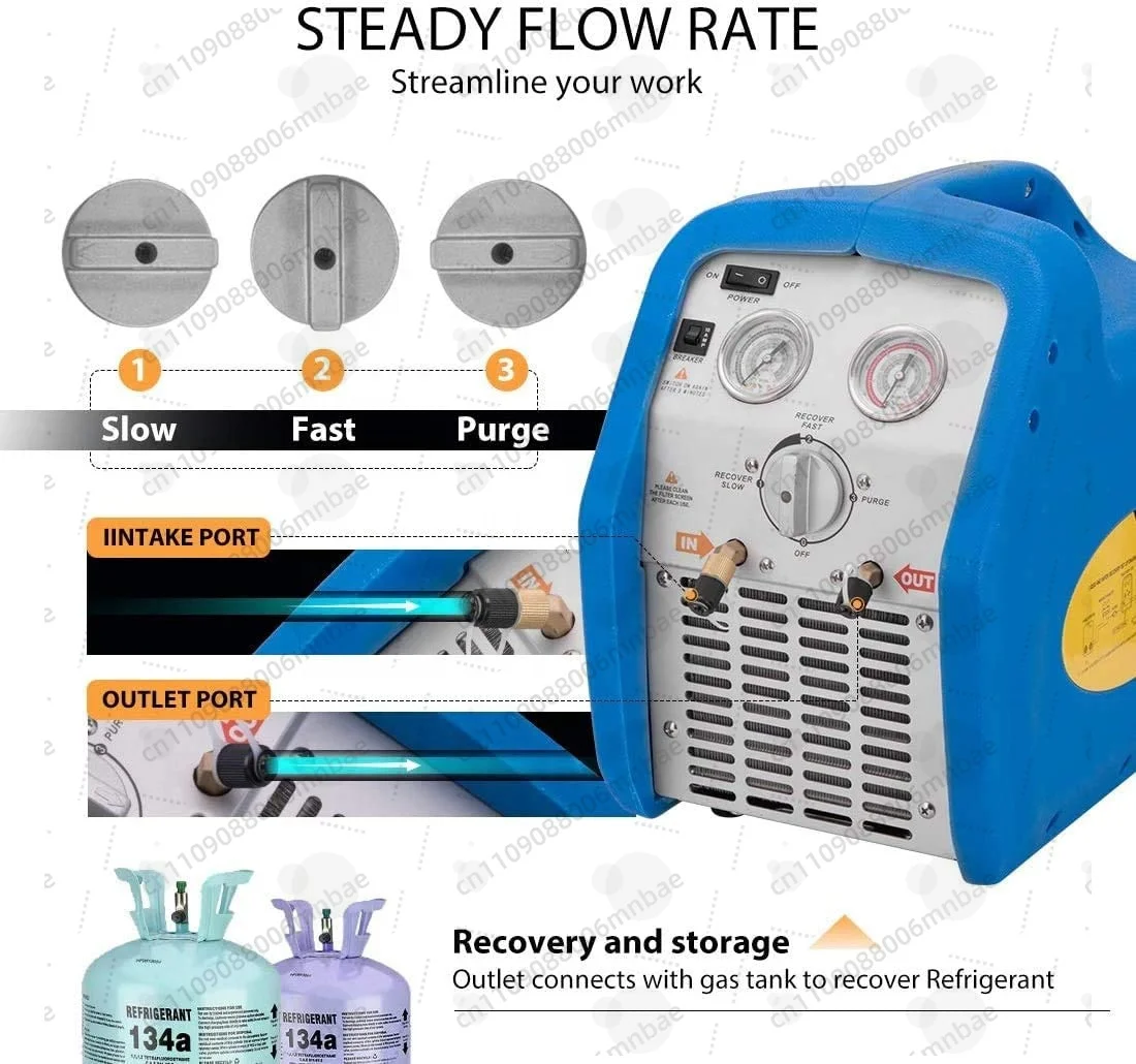 220V RR500 Auto Car air Condition Maintenance Refrigerant Recovery Machine 1HP for R32 R410A R134A R22 R407C 1234YF Refrigerants