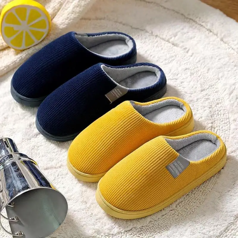 Men and Women Couple Spring Autumn Home Cotton Corduroy Slippers Female Solid Color Basics Indoor Non-Slip Soft Plush Slipper