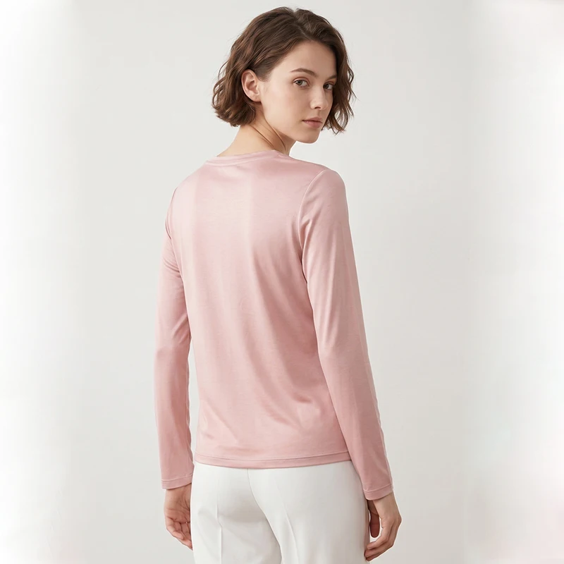 100% Mulberry Silk Knitted Thermal Top Women Autumn Winter Long Sleeve Crew Neck Base Layer Skin-Friendly Undershirt
