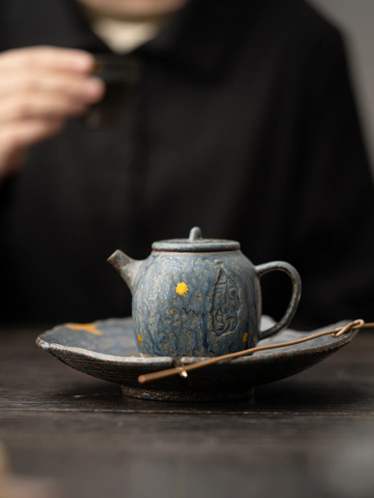 150ML Coarse Pottery  Gold Pinting Teapot KungFu Tea Making Device Tea Infuser Tea Kettle Old Rock Mud Retro