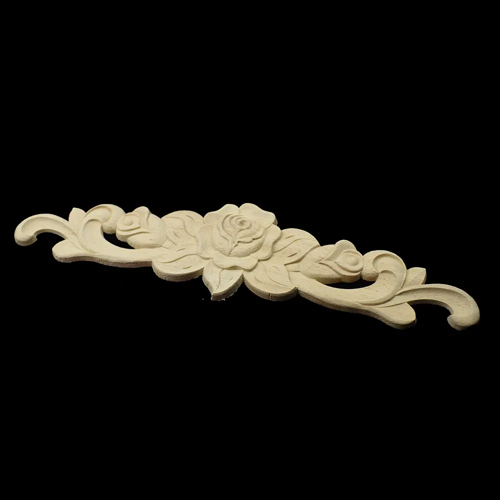 20/30/40/50CM Rectangle Carving Wood Appliques Furniture Cabinet Unpainted Wooden Mouldings Decal Vintage Decoration Accessories