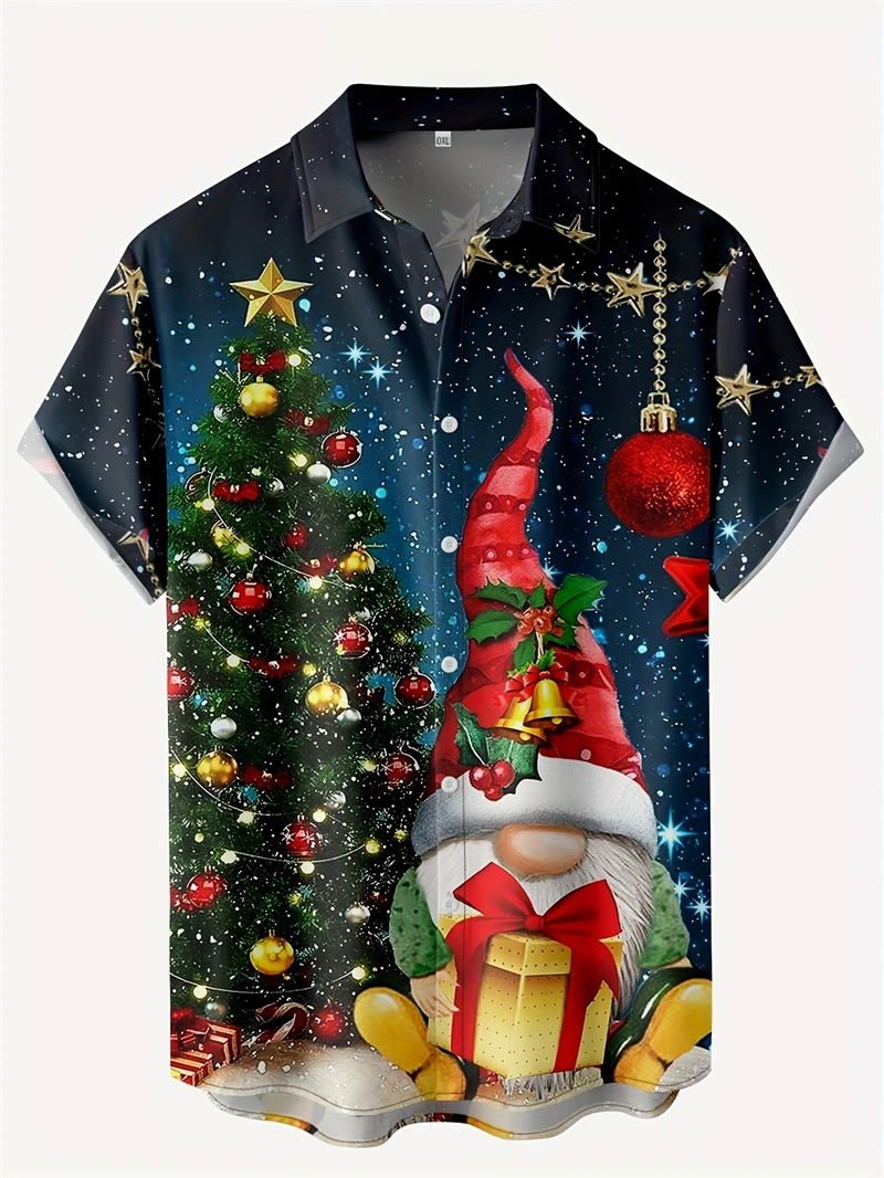 3D Printed Funny Santa Claus Pattern Men's Short Sleeve Christmas Shirt Trendy Men's Clothing Tops Hawaiian Shirt 2025 New