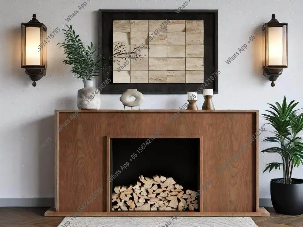 ZL antique solid wood mantel American retro door cabinet Surprise background wall Living room decorative cabinet Fireplace cabin