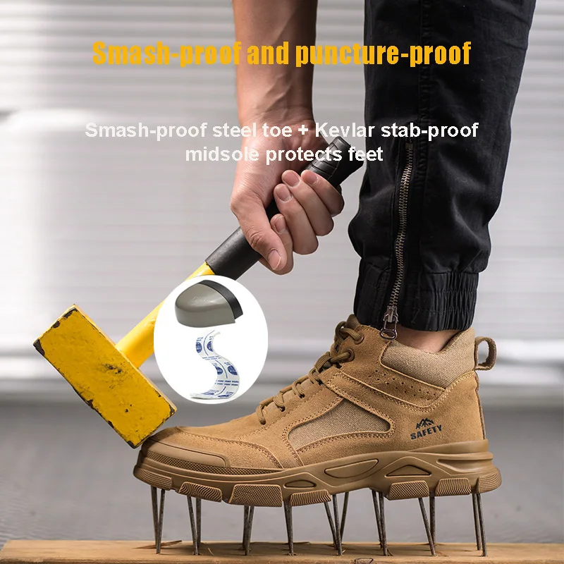 Botas de trabajo con punta de acero para hombre, zapatos de soldador de cuero, zapatos de seguridad para el trabajo y la seguridad Industrial