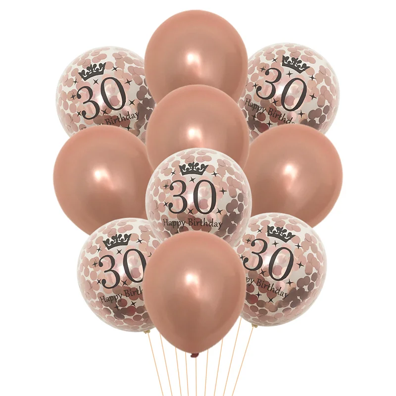 10 قطعة Rosegold 12 بوصة 30 40 50 60 عيد ميلاد سعيد اللاتكس بالونات النثار الكبار حفلة عيد ميلاد 30th الذكرى ديكور لوازم #1