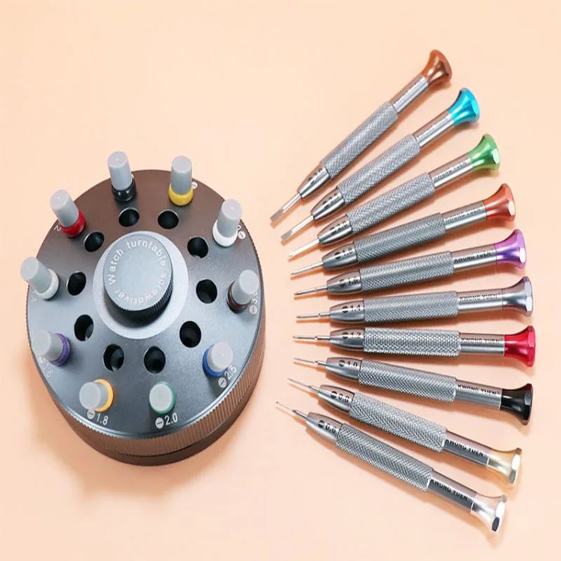 Watchmaker Tools Assortment of 10pcs High Quality Watch Repair Screwdriver Flat Blade 0.6-3.0mm with Stand and Spare Tips