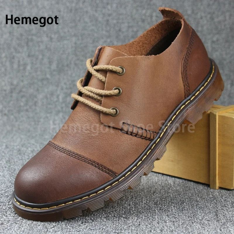 Low-top Casual Shoes Cowhide British Retro Men's Leather Shoes Breathable Soft Sole Shoes Beef Tendon Sole Men's Shoes