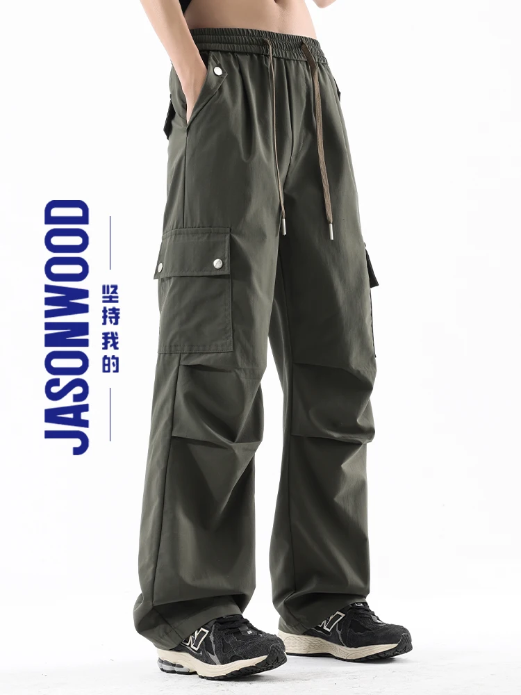 

Jasonwood Casual Pants for Men Spring Summer New Sle Paratrooper Loose Straight Leg Ice Silk Workwear Youth Vitali Sle