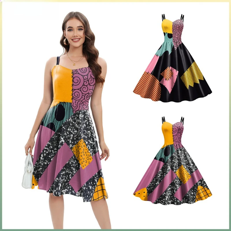 

New Halloween & Christmas Dress - Horror Night Suspender Style, European & American Digital Print for Cos Events