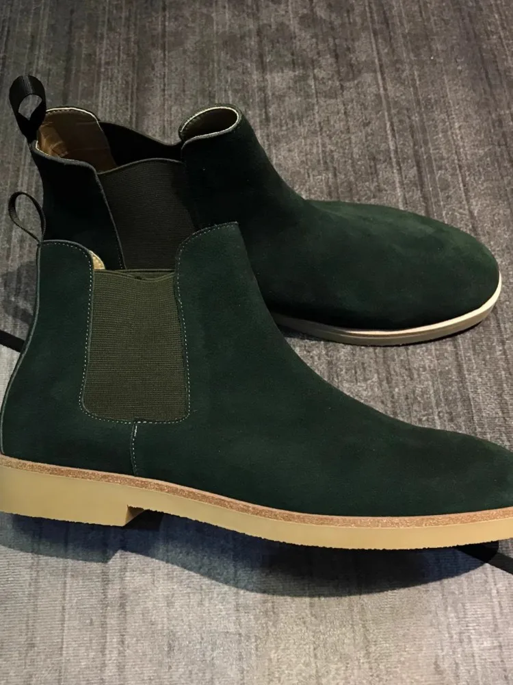 British Style Vintage Mens Business Work Cow Suede Leather Chelsea Boots Slip On High Top Ankle Low Heels Boots Loafers Shoes