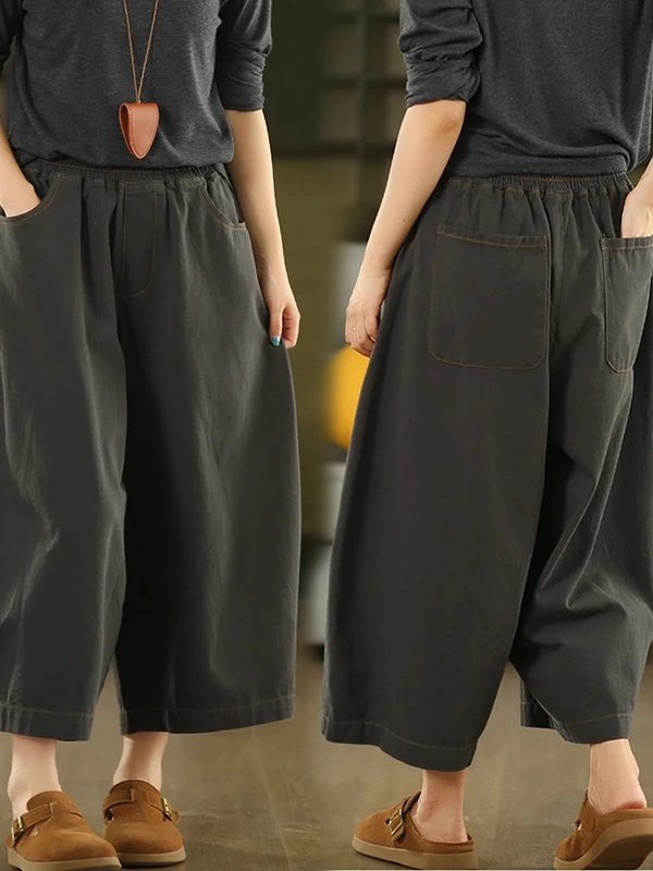 กางเกงขายาวทรงหลวมสไตล์เรโทรผ้าฝ้ายสำหรับผู้หญิง กางเกงลำลองทรงแครอทเอวสูงทรงตรง ช่วยให้ดูผอมเพรียว สำหรับฤดูใบไม้ร่วง ปี 2025