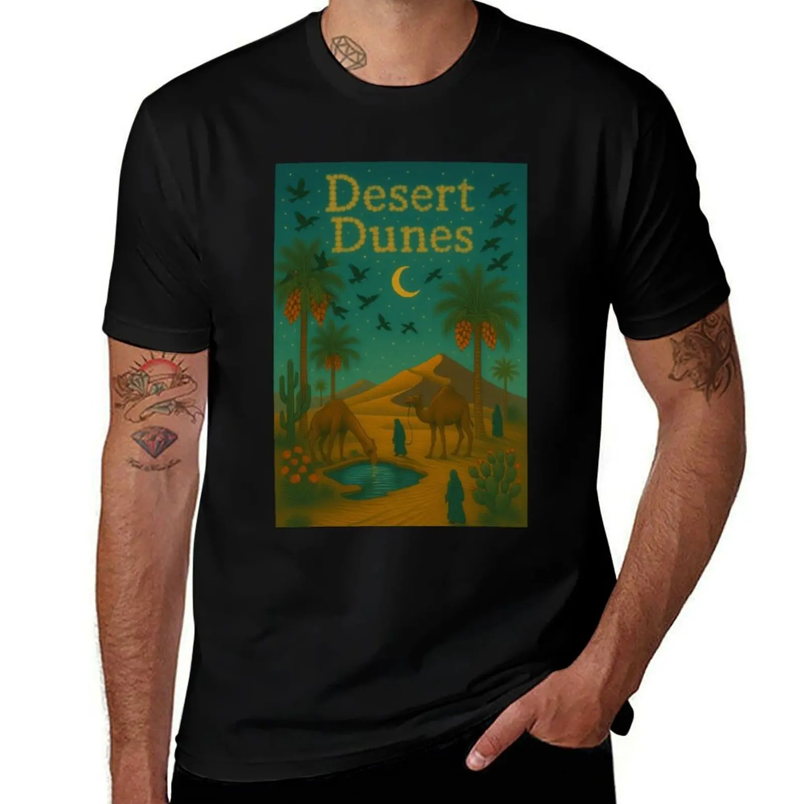 

Celestial Sands – A Dreamlike Desert Under Cosmic Light T-Shirt cotton graphic tees anime shirt essential t shirt mens clothing