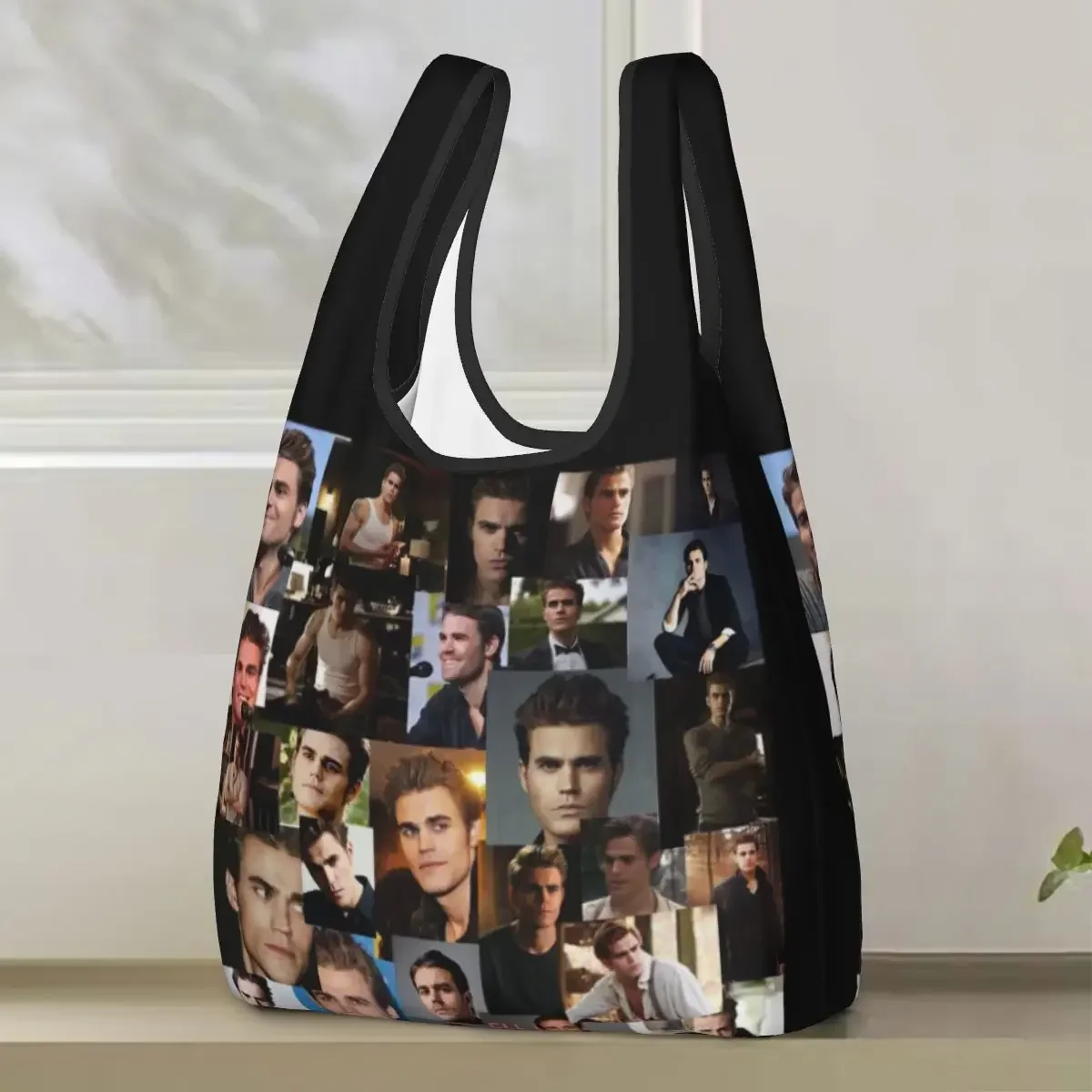 Paul Wesley Shopping Bag Portable Tote Bags Foldable Shoulder Shopper Bag Grocery Handbag