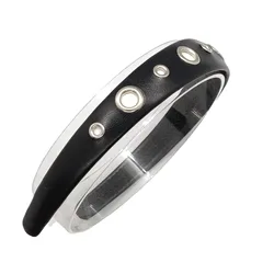 2024 new PU punk headband for Women Metal Rivets Personality Trendy Gottic Hairdband Punk Head Wear Hair Accessories for Female