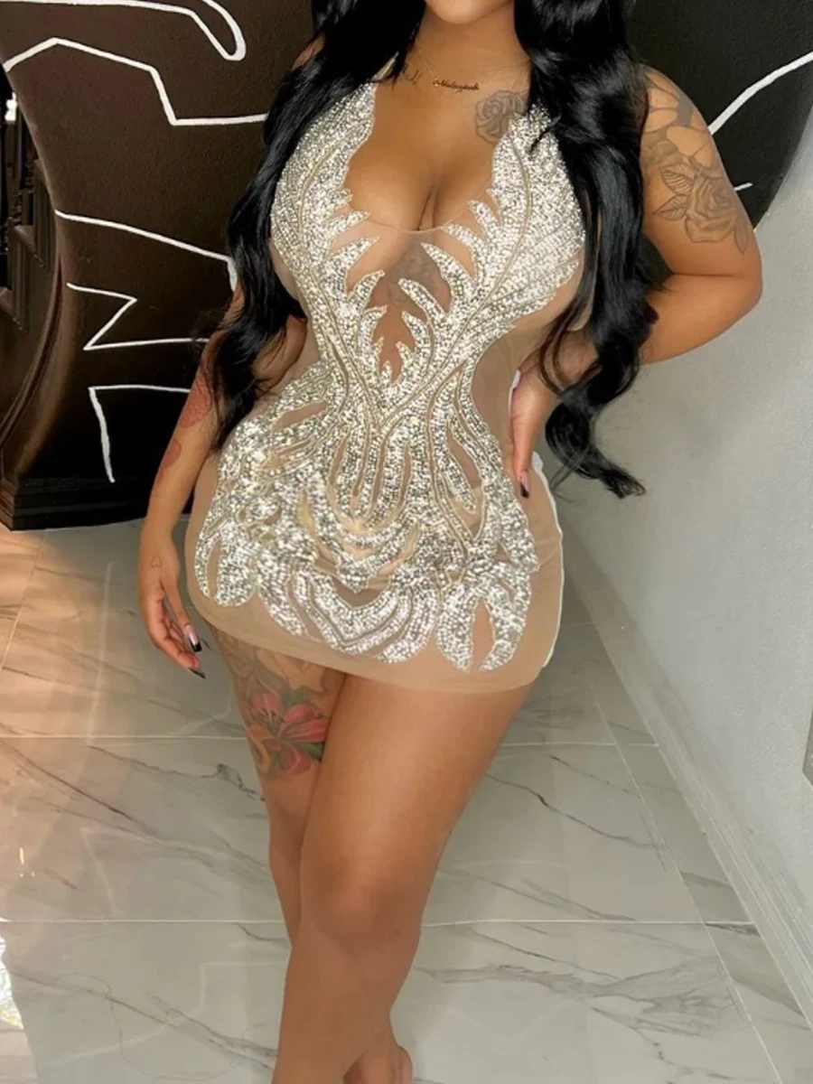 Abito Aderente Senza Maniche c - Sexy Mesh Sheer Bodycon Dress recensione e prezzo