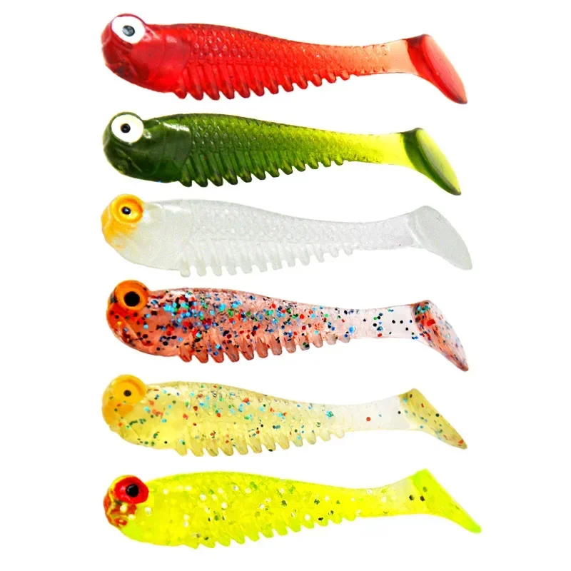 

10pcs Fishing Bait Cluster Lure Soft Bait 3D Eyes Head Tail Wobbler Simulation Fishing Bait Sea Bass Fishing Accessories