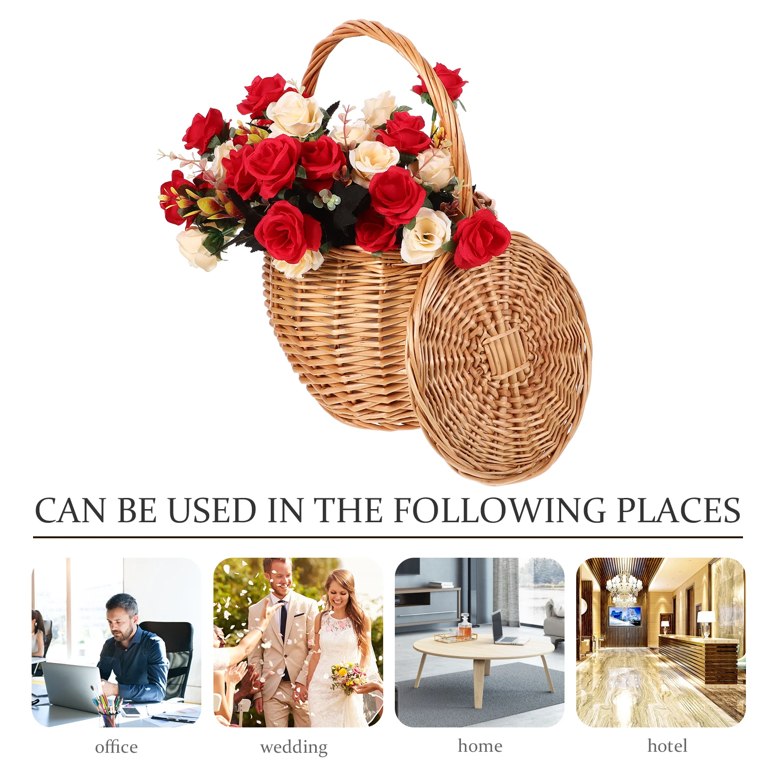 

Rattan Flower Basket Woven Baskets Decorative Picnic Hamper Storage Fruit Handwoven Portable Travel Weaving Natural Material