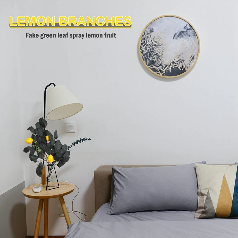 Confezione da 5 rami di limone artificiale, Spray di foglie verdi finte da 36 pollici con frutti di limone, frutta decorativa ghirlanda di ramoscelli verdi