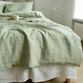 100% Linen Bed Duvet Cover Stone Washed France Linen Solid Color Breathable Sheets Pillowcase Home Textiles Bedding 1
