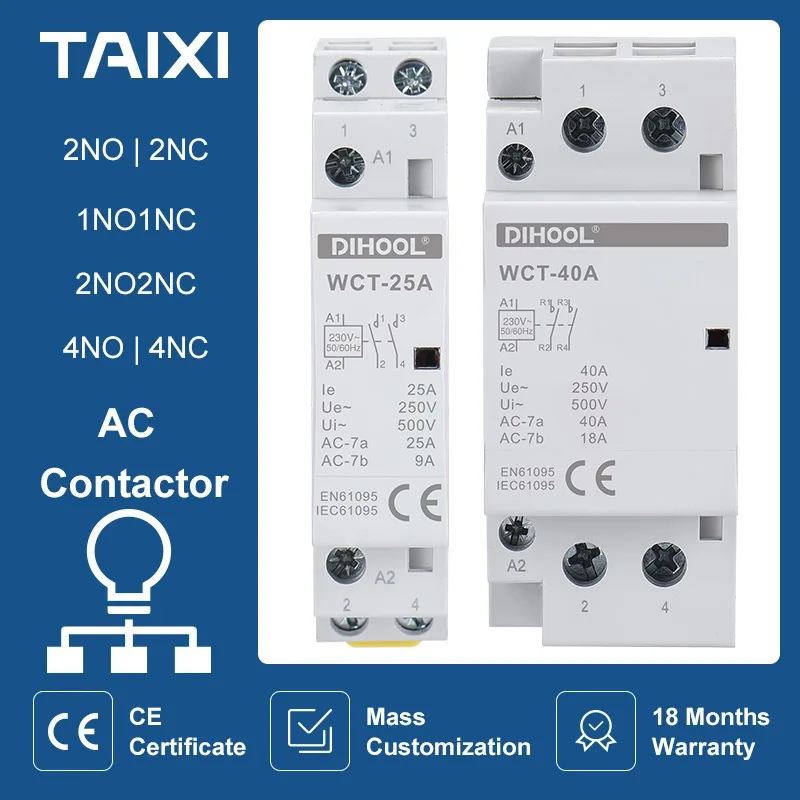 

Household AC Contactor WCT 25A DIN Rail Installation 2NO 2NC 1NO1NC Circuit Breaker Appearance