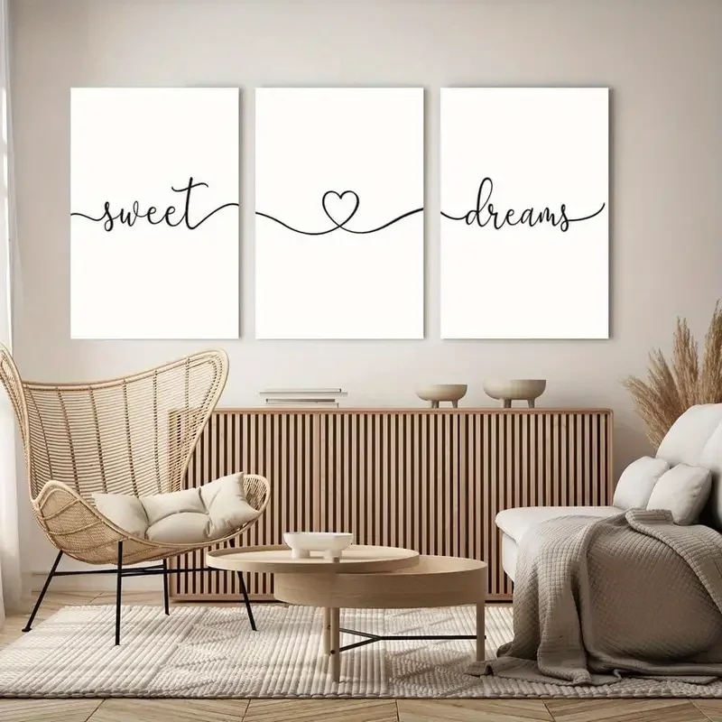 With No Frame Set of 3 Sweet Dreams Wall Art Above Bed Decor Master Bedroom Decor Large Bedroom Art Clean Girl Room Decor Sweet