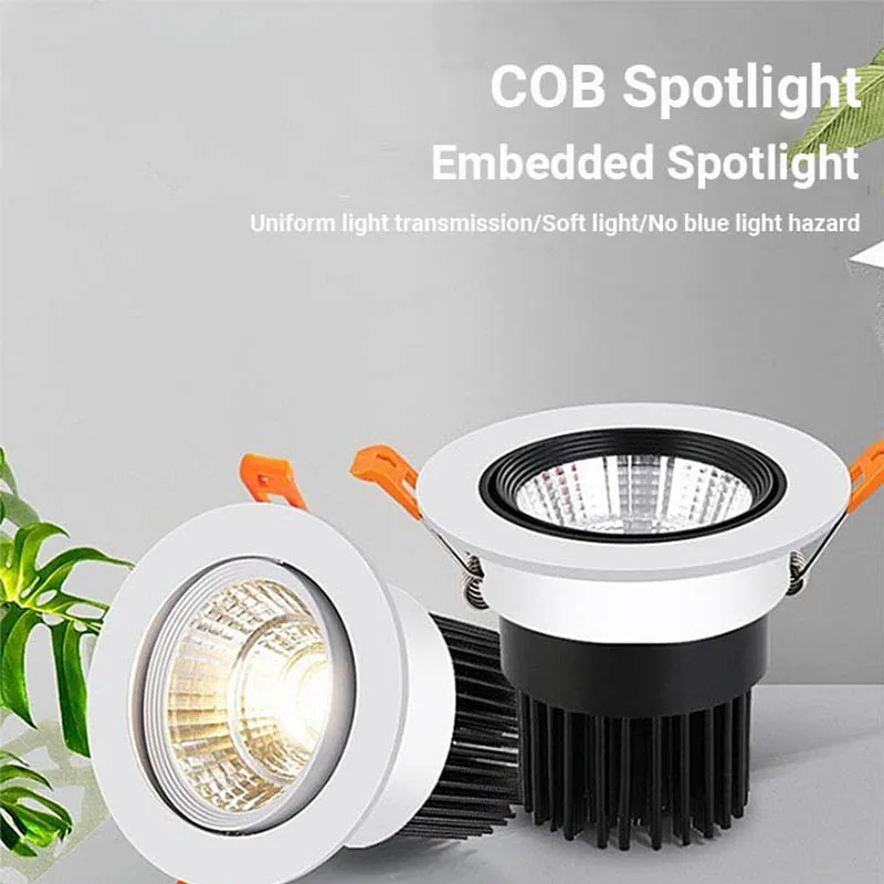 Wbudowana lampa sufitowa Reflektor LED Trójkolorowa zmiana COB Downlight Wpuszczana sufitowa lampa punktowa LED Przeciwodblaskowe światła punktowe LED 220V