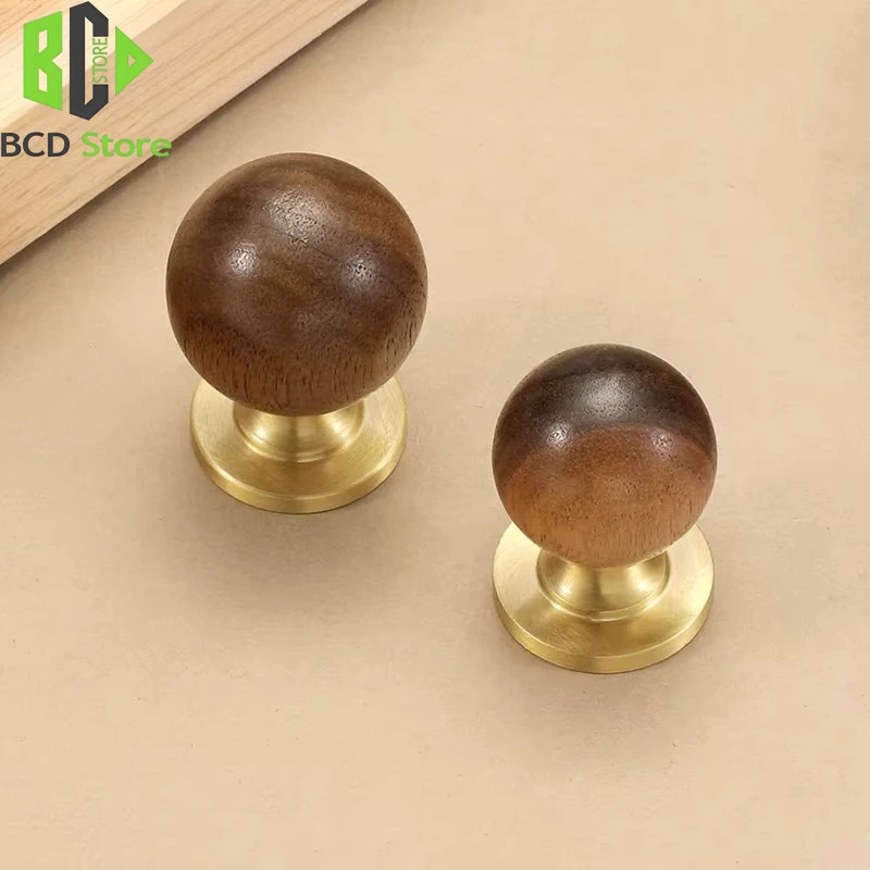 BCD High-grade Light Luxury Round Spherical Cabinet Walnut Drawer Handle Wooden Handle Cabinet Door Cabinet Wardrobe Door Handle