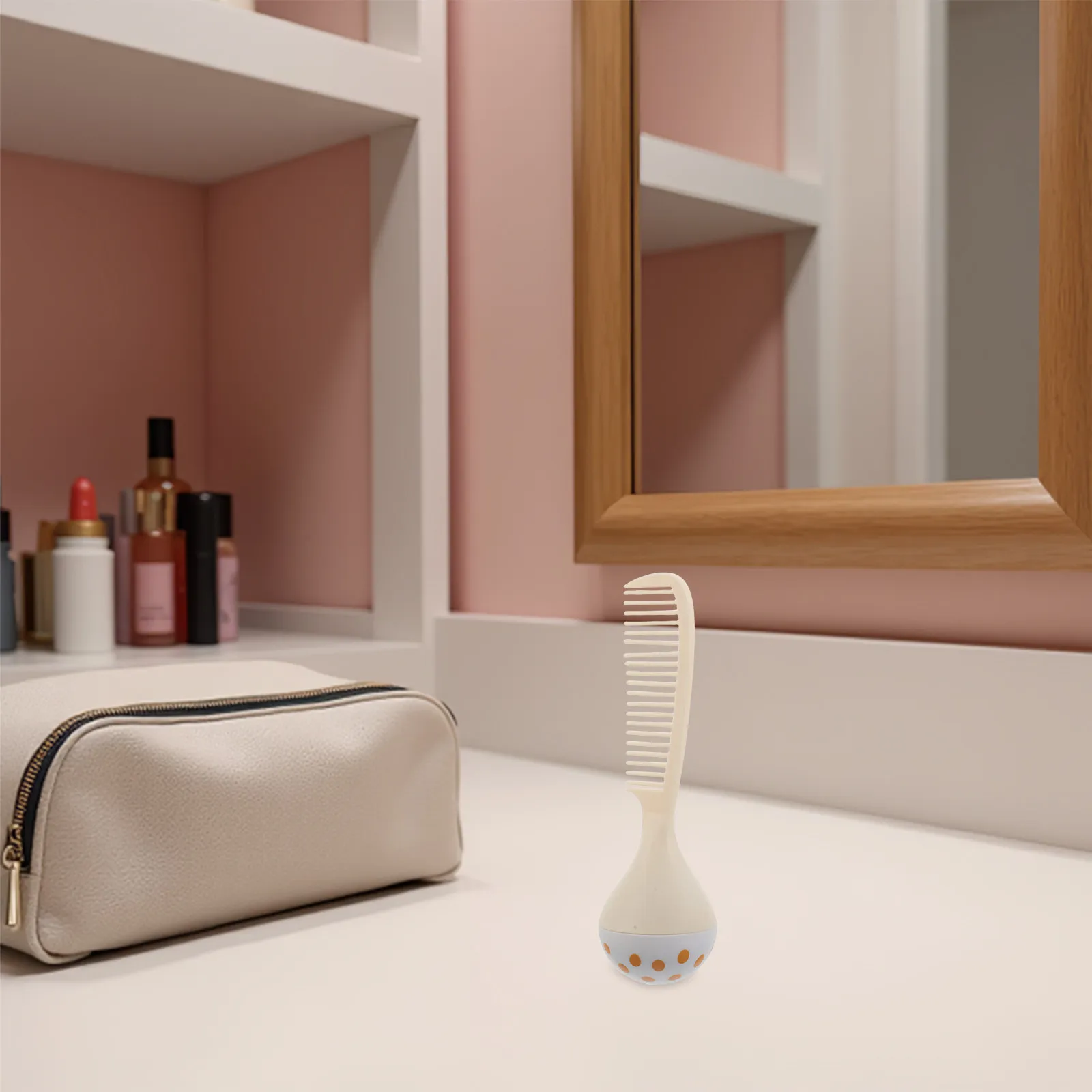 Plastic Pocket Comb for Women Self Standing Beige Fine Tooth Anti Static Hair Brush Travel Styling Detangler Scalp Massage Tool