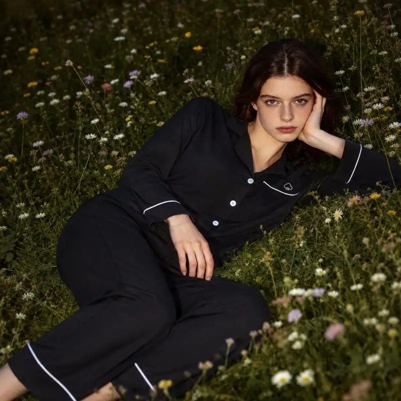 Women Pure Cotton Fashion Pajamas Set Solid Color Lapel Long Sleeves Homewear Sleepwear 2 Pcs Shirt&pants New Casual Loungewear