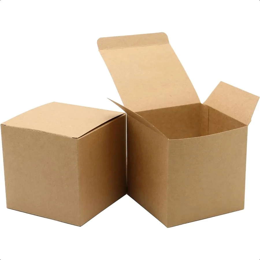 25 Pcs Brown Paper Gift Boxes Small Candy Boxes Bulk 4x4x4 inch Gift Box with Lids Goodie Treat Boxes for Party Favors Birthday