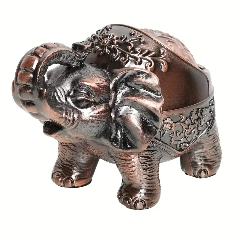 3D Metal Elephant Ashtray Statue Home Office Desktop Decor Retro Windproof With Lid Christmas Valentine's Day New Year Gift