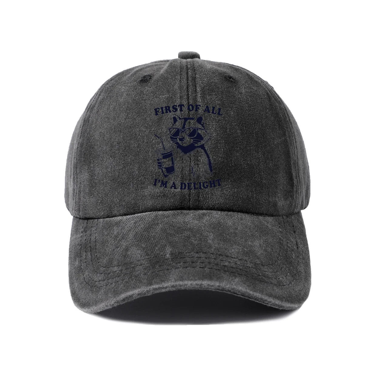 First Of All I'Ma Delight Graphic Baseball Cap, Vintage Washed Adjustable Unisex Dad Hat, Casual Gift