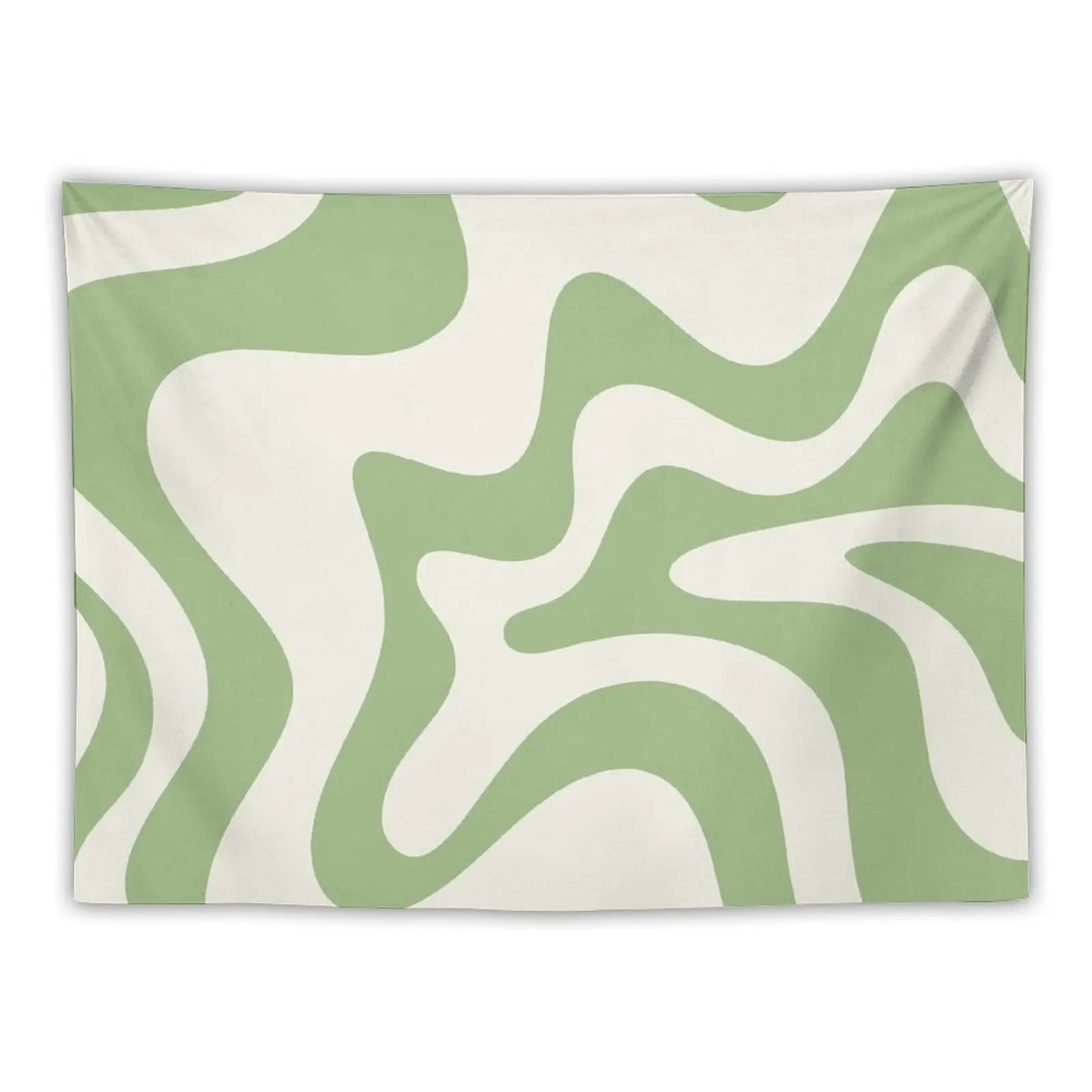 

Retro Liquid Swirl Abstract Pattern Square in Light Sage Green and Cream Tapestry Room Decorations Kawaii Room Decor Tapestry