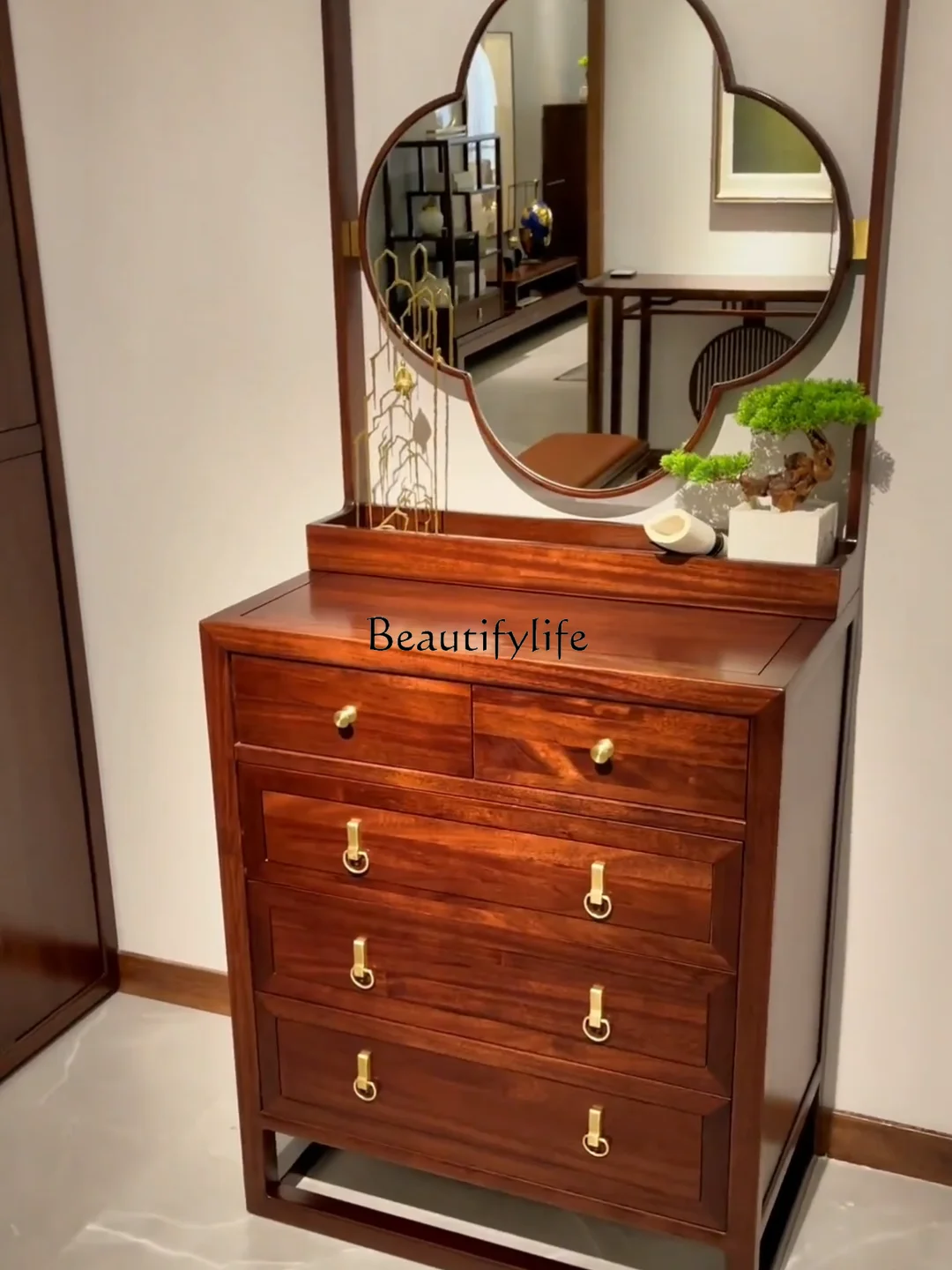 

New Chinese Style Ugyen Five-Drawer Wooden Chest of Drawers Solid Wood Chest of Drawers Log Storage Locker